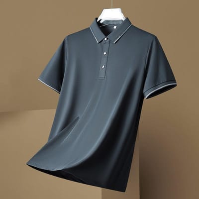T-shirt d'été à manches courtes pour hommes, polo pour jeunes, couleur unie, revers fins, mode XL black