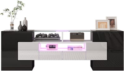TV-lowboard - 145 cm - LED en Glasoppervlak - Hoogglans en Modern Design - Hout en Glas - Wit
