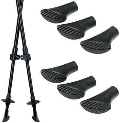 6 stuks - Nordic walking doppen - Wandelstok Doppen - Trekkingstokken dop – Eindstop – Binnendiameter 11 mm - Geschikt voor meeste trekkingstokken, asfaltwegen, grindwegen en bergen - Accessoire voor trekkingstokken - Antislip - Zwart