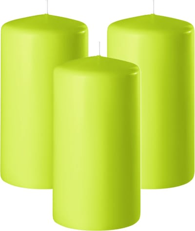 Enlightening Candles Cilinderkaars/stompkaars - 3x - limegroen - D6 x H10 cm - 36 branduren - Dikke kaarsen - Voor kandelaar of plateau