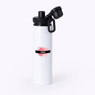 Hacebo® - roze verfvlek met eigen naam waterfles met draaidop zwart - Kunst - kunstenaars/kunstenaressen - verjaardag - mensen die houden van verven - kunst liefhebbers - cadeau - kado - geschenk - gift - water fles - 850ML