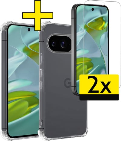 Hoesje - Met Screenprotector - 2 Stuks - Geschikt voor Google Pixel 10 - Sterk & Shockproof - Siliconen Case - Back Cover - Telefoon Hoes - Shock Proof - Telefoonhoesjes - Transparant