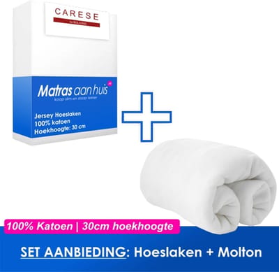 SET Hoeslaken en Molton | 80x210/220 cm | 100% katoen | 30 cm hoog | kleur wit