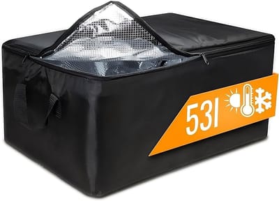 Famanu - Grote koeltas, koeltas, thermotas voor opvouwbare box, koelbox, isolatiekist, boodschappentas, isolatie voor warmte en kou, voedseltransport, zwart, 60 cm x 40 cm x 25 cm