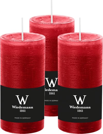 Wiedemann Cilinderkaars/stompkaars - 3x - rustieke kaars - rood - 6 x 12 cm - 42 branduren