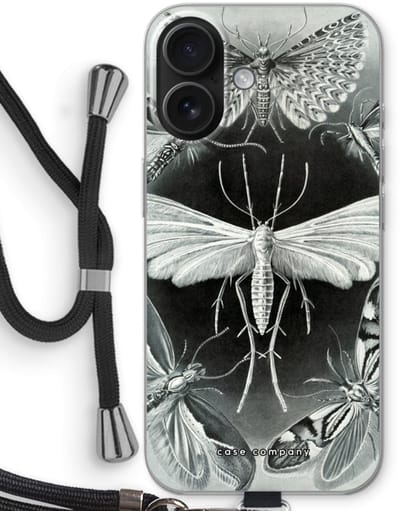 Case Company® - Hoesje met koord geschikt voor iPhone 16 hoesje met Koord - Haeckel Tineida - Telefoonhoesje met Zwart Koord - Bescherming aan alle Kanten en Over de Schermrand