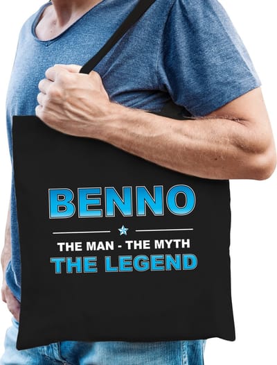 Naam cadeau Tasje voor Benno - The man, The myth the Legend - katoenen - zwart - verjaardag - vaderdag - collega - vriendin