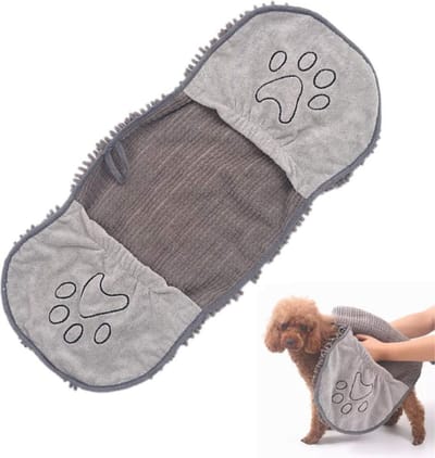Huisdier Handdoek - Hondenhanddoek - Absorberendende Honden Droogdoek - Hondenhanddoek Met Handzakken - Huisdierbadhanddoek - Duurzaam - Machinewasbaar - Voor Katten En Honden - 80x35 Cm - Grijs - 1 Stuk