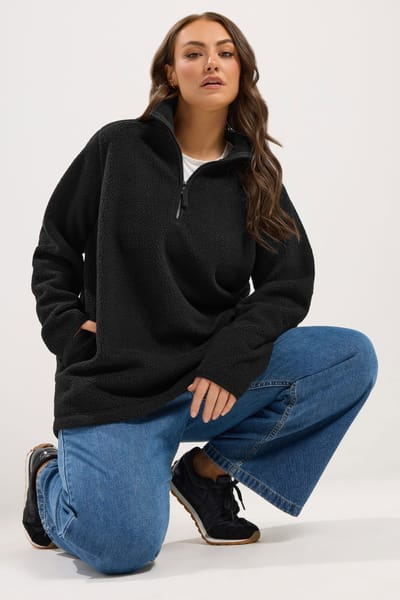 Yours Zwarte Fleece Met Kwartrits Size 42