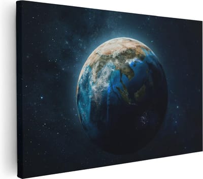 Artaza Canvas Schilderij Wereldbol - 30x20 cm - Klein - Muurdecoratie Universum - Wanddecoratie Ruimte - Kamer Accessoires Sterren