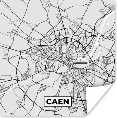 Poster Plattegrond - Kaart - Stadskaart - Frankrijk - Caen - 100x100 cm XXL