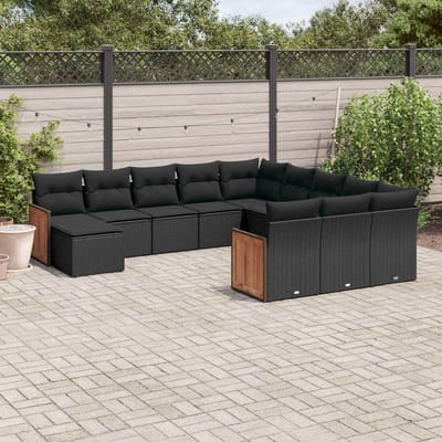 vidaXL - 12-delige - Loungeset - met - kussens - poly - rattan - zwart