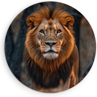 Saammp Muurcirkel Hout - Leeuw tussen de bomen - Dieren - Natuur - Ø 90 - Wandcirkel - Wanddecoratie Cirkel - Muurdecoratie Woonkamer - Slaapkamer decoratie - Rond Schilderij