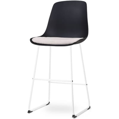 Nolon Nino-Liv Barkruk Zwart met Beige Zitkussen - Wit Onderstel - 75 cm - Barstoel - Barkruk met Rugleuning
