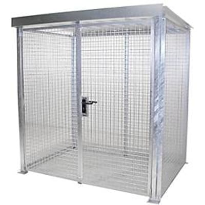 Gasflessencontainer, voor buiten, met dak & dubbele vleugeldeur, thermisch verzinkt, voor 48 flessen