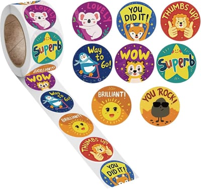 SnelShoppen - Pack van 500 Kindermotivatie Stickers 2.5 cm Zelfklevende Ronde Dierlijke Beloningsstickers voor Leraar, Ouders en Schoolkinderen