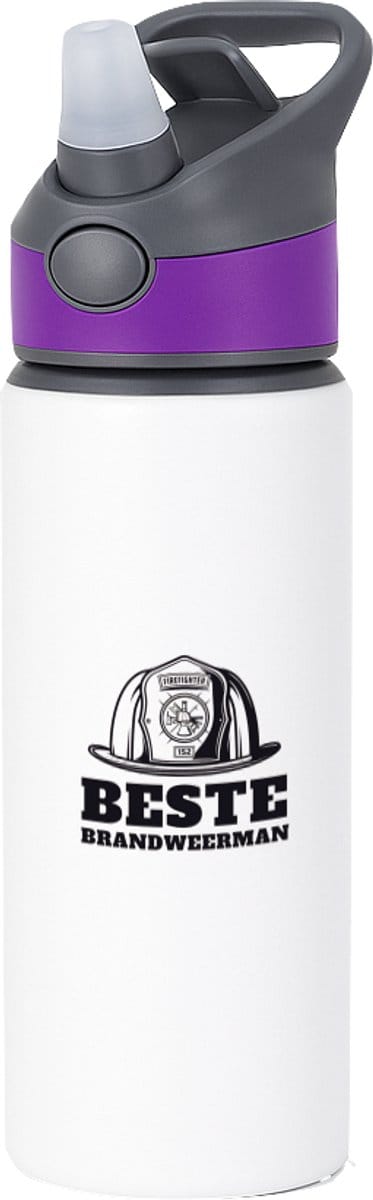 Hacebo® - Beste brandweerman waterfles met rietje paars - Beste brandweerman - collega - cadeau - water fles - 650ML