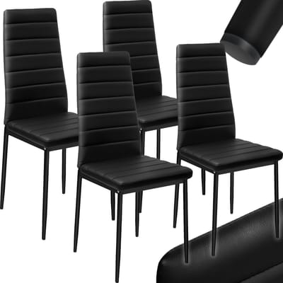 tectake® Set van eetkamerstoelen - Kunstleren stoelen met hoge rugleuning - Minimalistische, elegante stoel - Gering gewicht en eenvoudige montage - Afmetingen (LxBxH) 45 x 48 x 98,5 cm - Belastbaar tot 150 kg - Set van 4 - Zwart