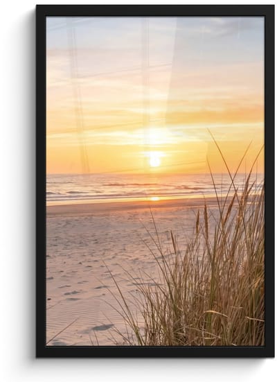 Poster in lijst - Fotolijst 40x60 cm - Posters - Zonsondergang - Duinen - Zee - Posterlijst zwart - Decoratie - Wanddecoratie woonkamer - Muurdecoratie slaapkamer