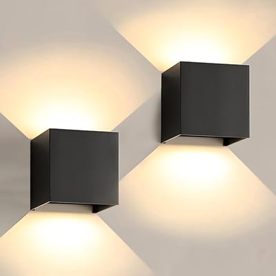 PREMORA 2 stuks - Wandlamp - Stijlvolle Vierkante Zwarte Lamp - Kubus Lamp - Wandlamp Zwart - Led Verlichting - Mooie Zwarte Wandlampen - Ip65 Buitenlamp - Wandlamp Binnen Woonkamer - Sfeerverlichting Muurlamp Woonkamer - Weerbestendig - 10x10x10cm