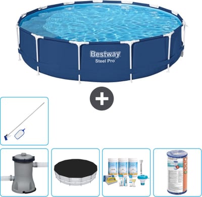 Bestway Rond Steel Pro Zwembad - 396 x 84 cm - Blauw - Inclusief Pomp Afdekzeil - Onderhoudspakket - Filter - Schoonmaakset