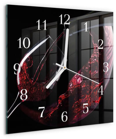 Tulup Wandklok - Wijn Wandklok Glas Met Motief - 30x30 cm - Rood Decoratieve Glazen Klok - Witte Handen - Vierkante Wandklok - Glazen Wandklok Design - Klok Glas Met Opdruk