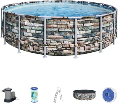 Bestway Power Steel™ complete set bovengronds zwembad met filterpomp Ø 549 x 132 cm stenen muur look (natuursteen), rond