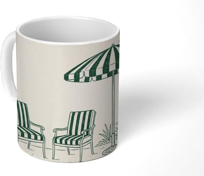 Mok - Koffiemok - Terras - Illustratie - Groen - Mokken - 350 ML - Beker - Koffiemokken - Theemok