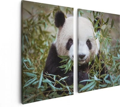 Artaza Canvas Schilderij Tweeluik Panda Eet Planten - 80x60 - Foto Op Canvas - Canvas Print