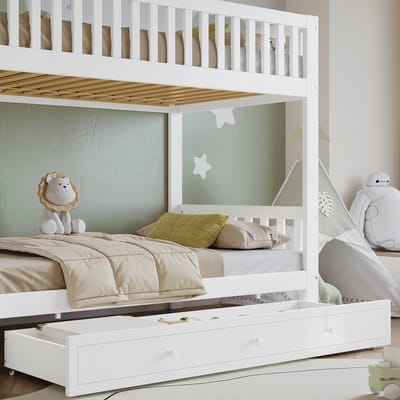 STILVORA Stapelbed 90x200 cm – Met Rechte 4-Traps Ladder – Vierzijdige Valbeveiliging – Zonder Matras – Kinderkamer – Massief Hout En MDF – Wit