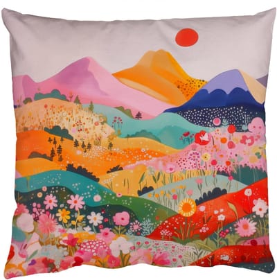 Sierkussens - Kussentjes Woonkamer - 50x50 cm - Kleurrijke bloemen - Bergen - Fantasielandschap