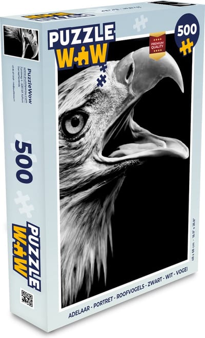 Puzzel Adelaar - Portret - Roofvogels - Zwart - Wit - Vogel - Legpuzzel - Puzzel 500 stukjes