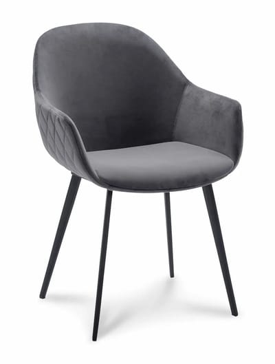 Icon Living - Armstoel Cailey - Velours Donker Grijs - Poot Zwart