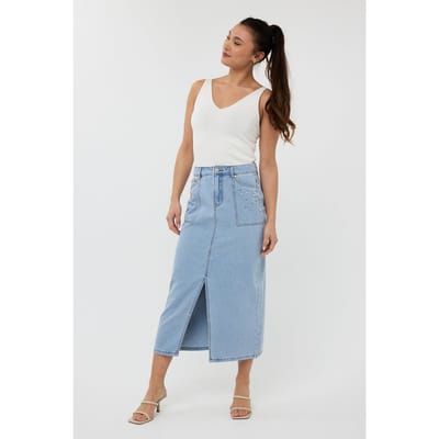 EsQualo Skirt Maxi Embellished Jeans Blue Größe: 36 | Maxiröcke Outlet | Damen | Blau