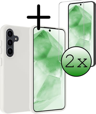Hoesje Met 2x Screenprotector - Geschikt voor Samsung Galaxy A55 - Sterk & Shockproof - Back Cover - Siliconen Case - Telefoon Hoes - Wit
