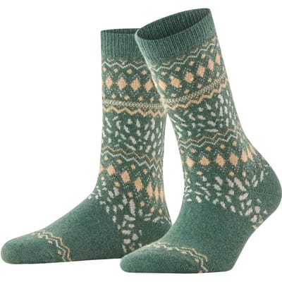 FALKE Cosy Wool Special Edition gedessineerd wol viscose kasjmier sokken dames groen - maat 35-38