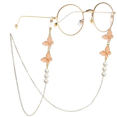 Oranje vlinder brillenketting met parels – stijlvol brillenkoord dames – brillenbandje voor zonnebril en leesbril