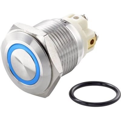 TRU COMPONENTS TC-7494696 TC-GQ16F-10E/L/B/12V/S Vandalismebestendige druktoets 48 V/DC 2 A 1x uit/(aan) Moment Blauw IP65 1 stuk(s)