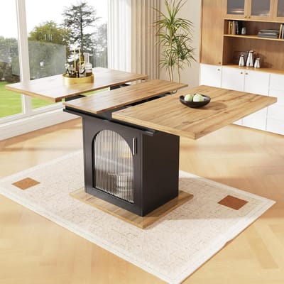 Eettafel Uittrekbaar - Eetkamertafel - Gezellig Tafelen - Glazen Deur - 140 x 80 cm - Zwart
