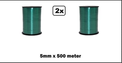 2x Krullint groen 5mm x 500meter - Vernieuwd, nu met folie beschermlaag om de rol - krul lint kerst thema feest decoratie kado kado gold verjaardag