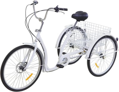 Volwassen Driewieler - Driewieler Fiets - Boodschappen Doen - 6 Versnellingen - 24 Inch Wielen - Wit