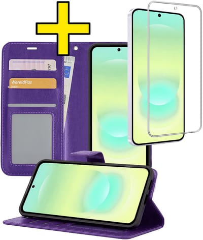 Hoesje - Met Screenprotector - Geschikt voor Samsung Galaxy A37 - Luxe Pasjeshouder - Bookcase Portemonee - Flip Case - Kunstleer Book Case - Flipcase - Book Cover - Walletcase - Portemonneehoes - Telefoonhoesjes - Paars
