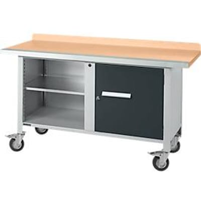 Mobiele werkbank Schäfer Shop Select PWi 150-1, beuken multiplex blad, met stalen rand, tot 400 kg, B 1500 x D 700 x H 840 mm