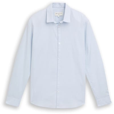Tom Tailor Denim - Basic Fit overhemd van katoen - Maat XXL - light blue white chambray
