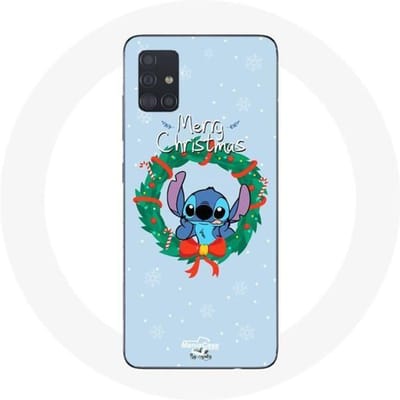 Coque pour Samsung Galaxy A51 Stitch neige joyeux Noël bleu