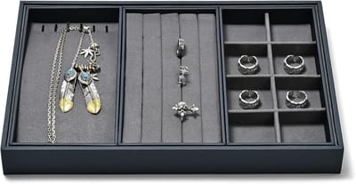 Sieraden Trays - Opbergbakjes - Sieraden Sorteren - Stapelbaar 4+1 - 35x24x3 cm - Grijsblauw