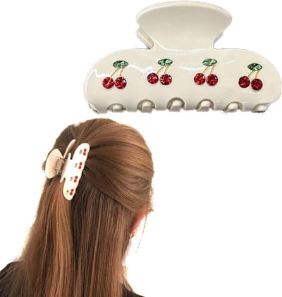 Chique Kersen Haar Klem, Acryl Haarclip met Strass, Antislip Klem voor Make-up en Gezichtsreiniging