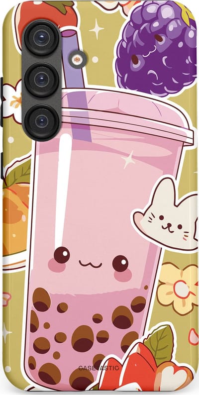 Casetastic Hoesje Geschikt voor Samsung S25 - Stijlvolle Beschermende Duo-layer Case - Roze Rode Kawaii Bubbletea Korea