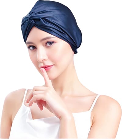 Nivard Zijden Slaapmuts - Satijnen Nachtmuts - Silk Bonnet - Sleep Cap - Haarverzorging - Satin - Verstelbaar - Voor Zacht & Stralend Haar - Marine Blauw