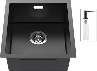 Auralum max 40x44CM Spoelbakken Keuken - Spoelbak Keuken Met Zeepdispenser - Spoelbak Grijszwart RVS - Met Waterafvoersysteem - Past op 40 cm kasten